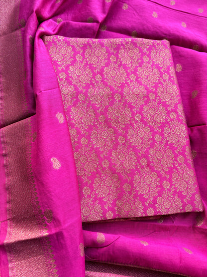 Pink cotton silk brocade suit set