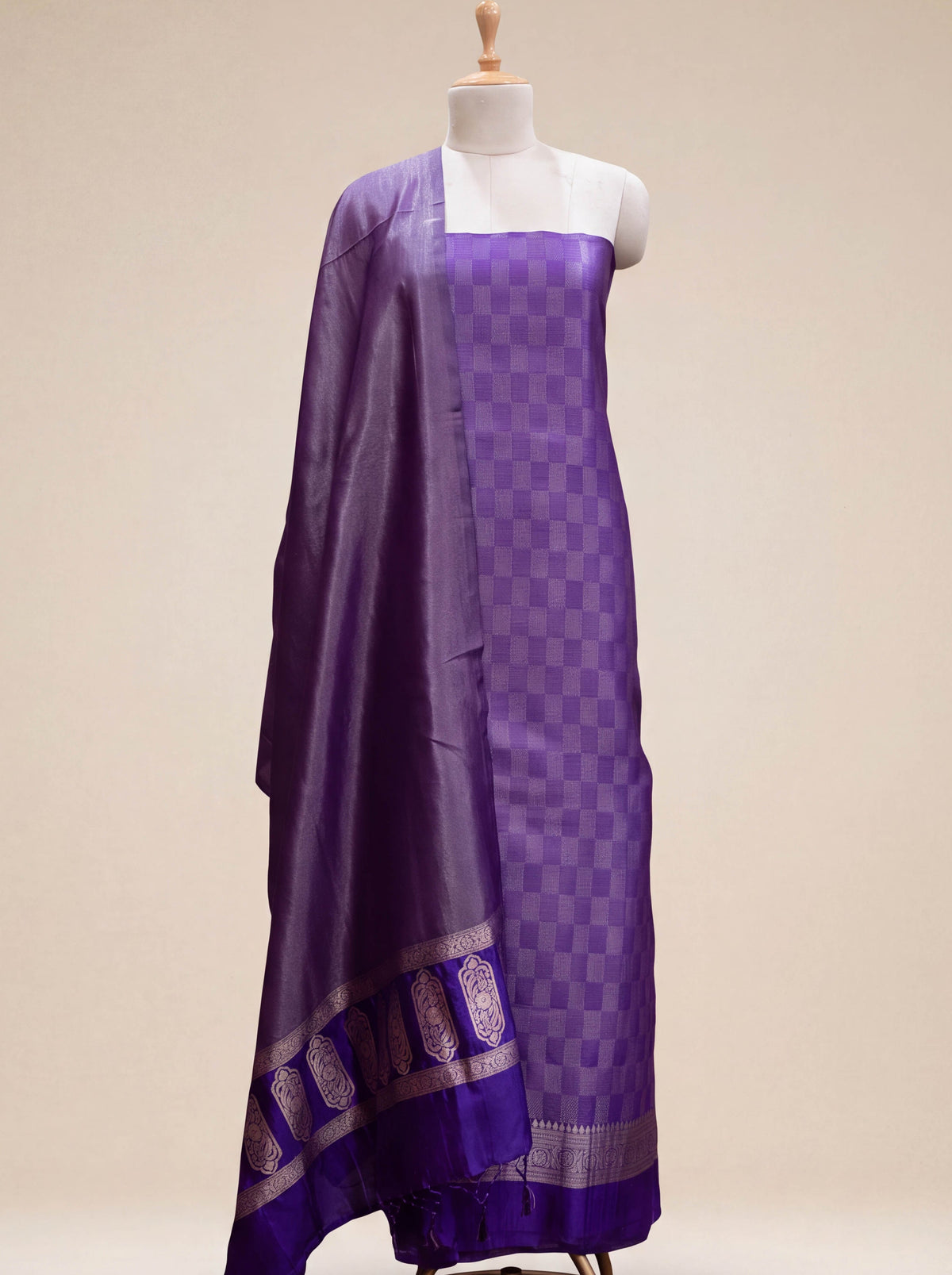 Purple brocade dupion silk suit set