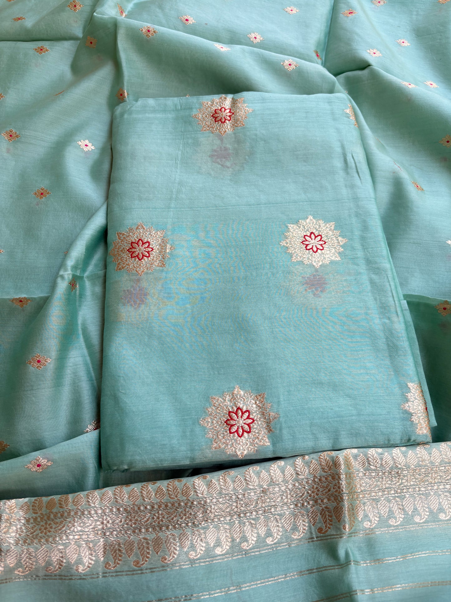 Blue handloom silk kadhwa suit set