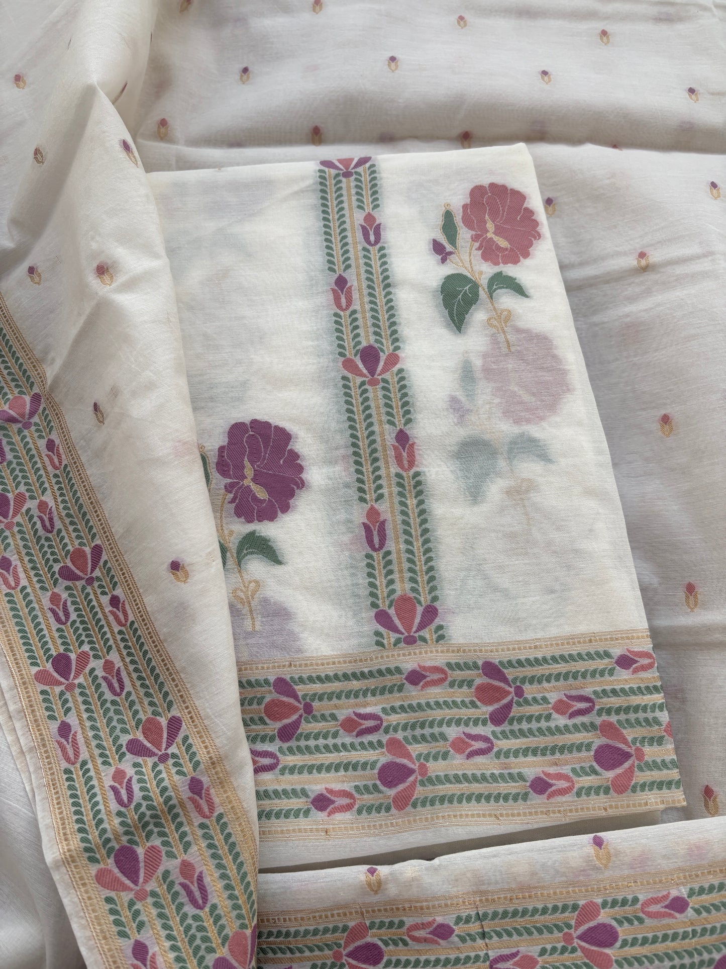 White base Chanderi weaving flower suit set