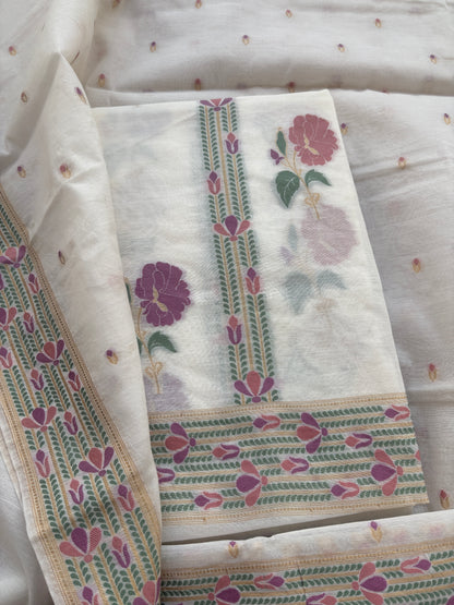White base Chanderi weaving flower suit set