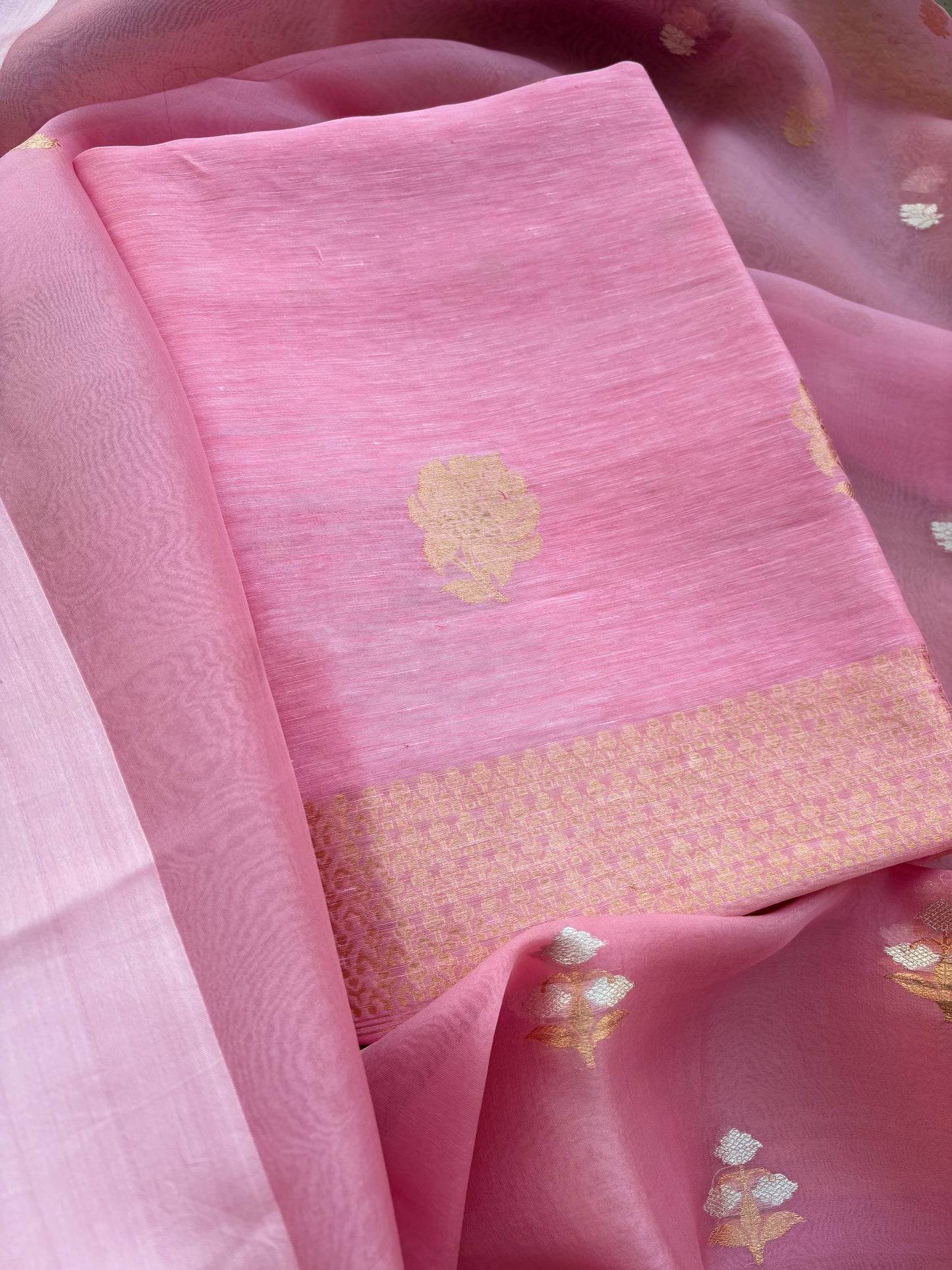 Pink linen silk with kora dupatta suit set
