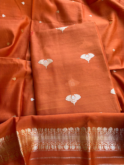 Orange handloom kadhwa suit set