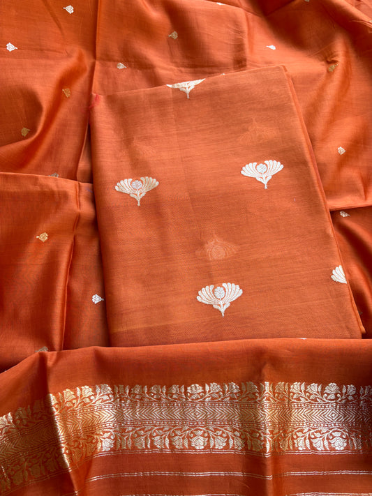 Orange handloom kadhwa suit set