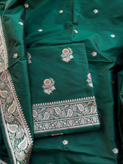 Green katan by katan silk kadhwa suit set