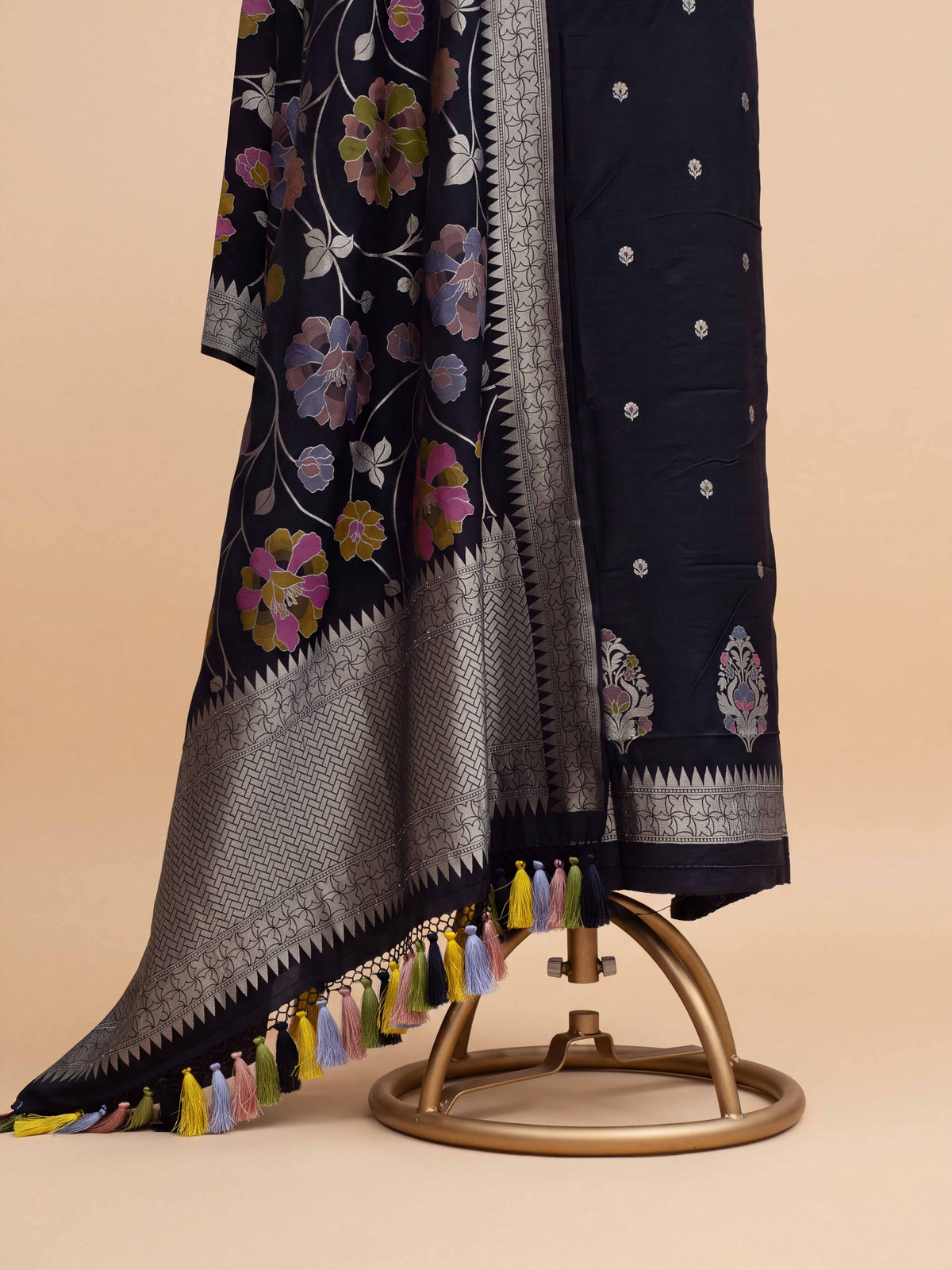 Black moonga silk jaal suit set