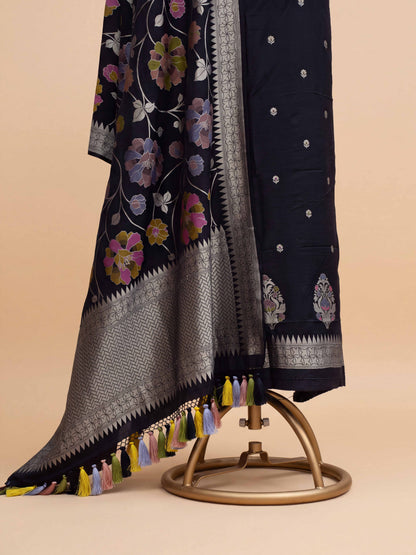 Black moonga silk jaal suit set