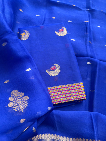 Blue kora kadhwa silk suit set