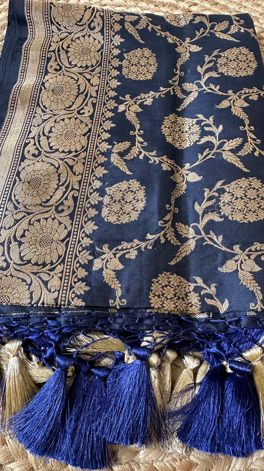 Blue katan silk kadhwa weaving Jaal dupatta