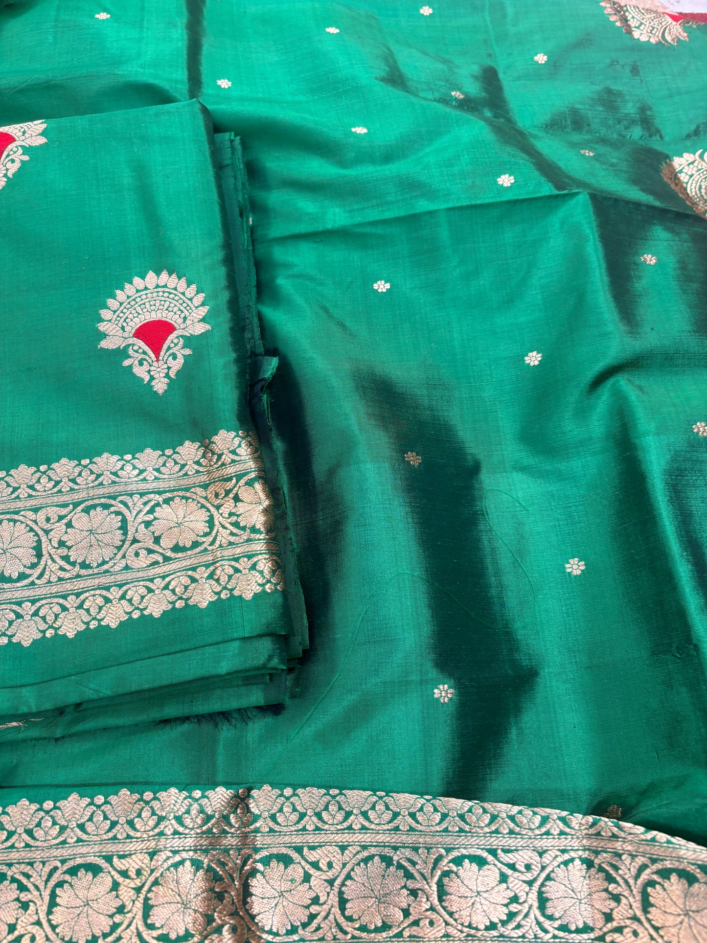Green Katan by katan silk kadhwa suit set