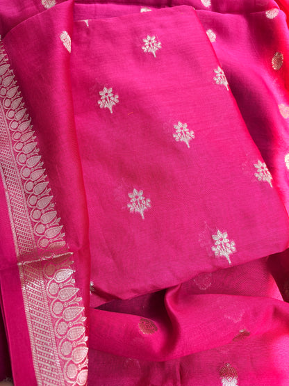 Pink Chanderi silk 3 piece suit set