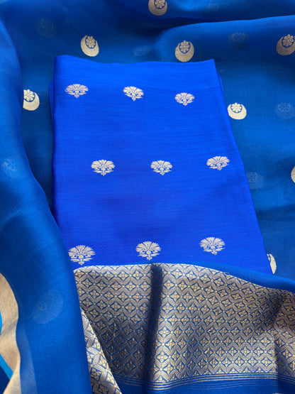 Blue raw mango silk kurta bottom and kora silk dupatta