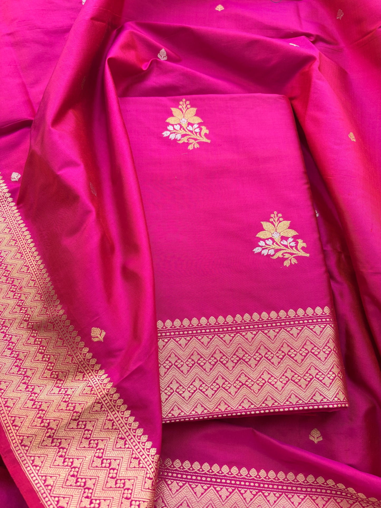 Pink katan by katan silk kadhwa suit set