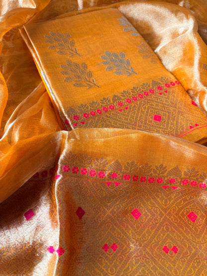 Yellow tissue kadhwa 3 piece suit set