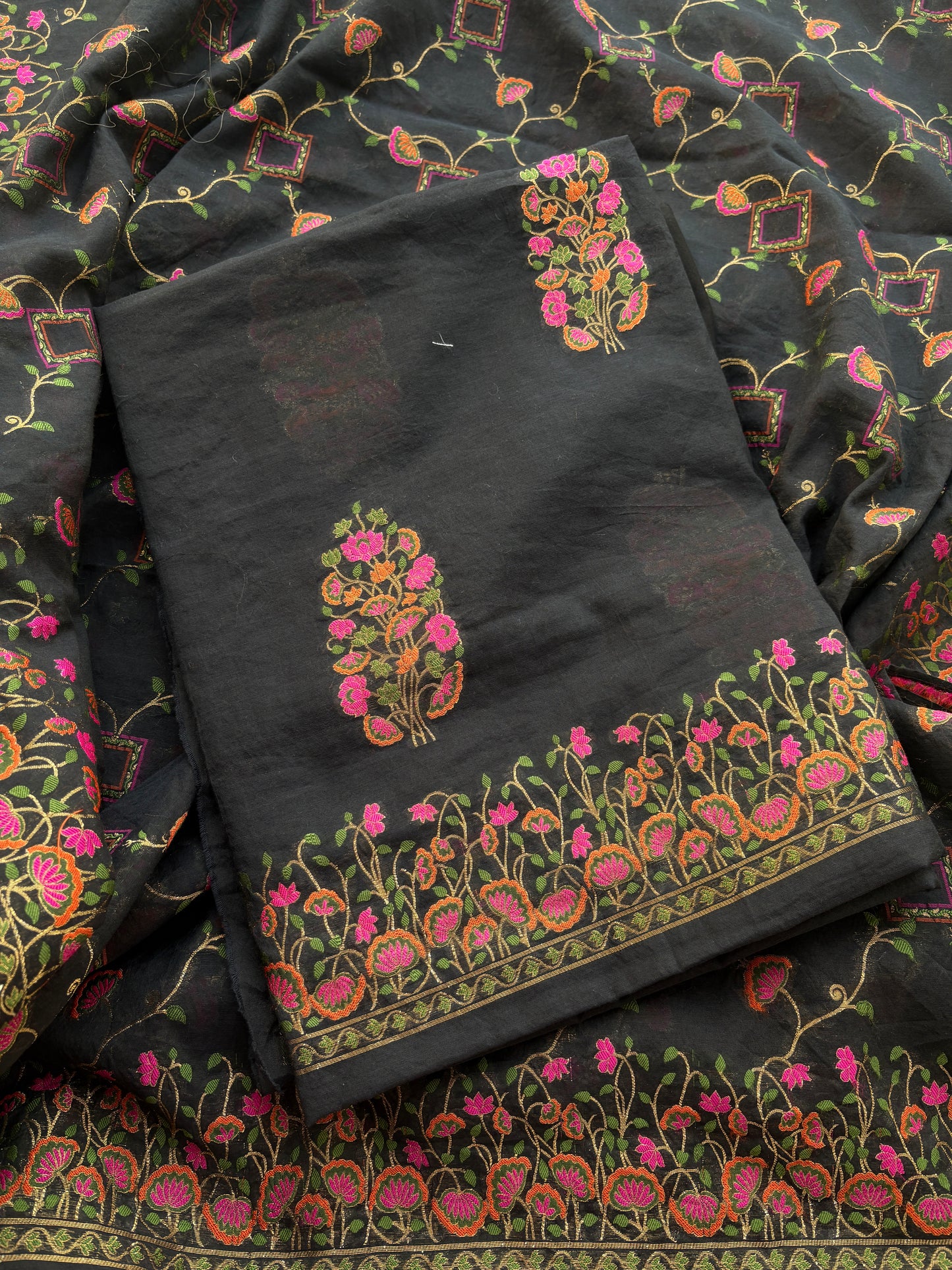 Black Chanderi Meena jari weaving suit set
