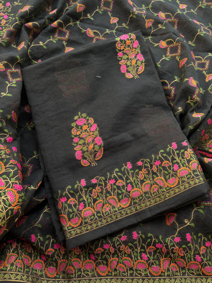 Black Chanderi Meena jari weaving suit set