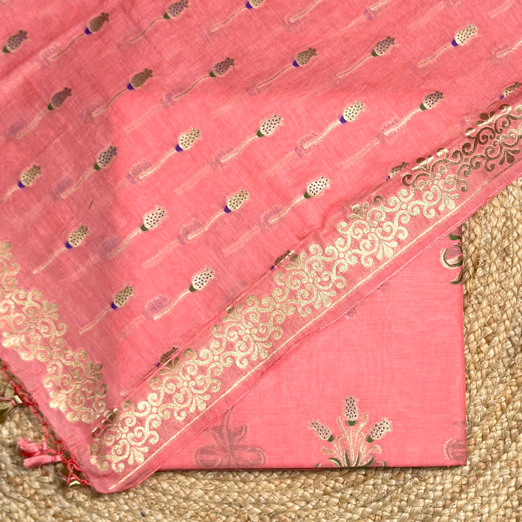 Peach Chanderi meenadar suit set