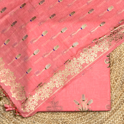 Peach Chanderi meenadar suit set