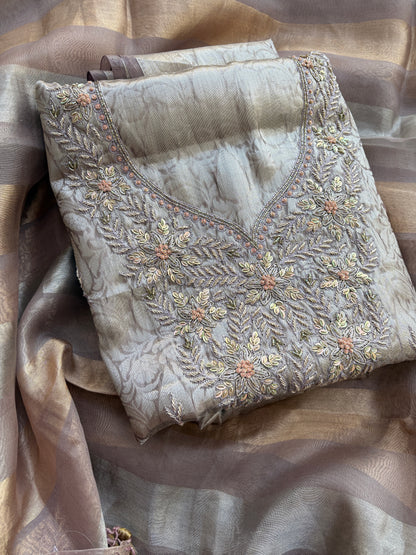 Tissue brocade embroidered suit set