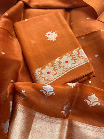 Rust kora kadhwa silk suit set