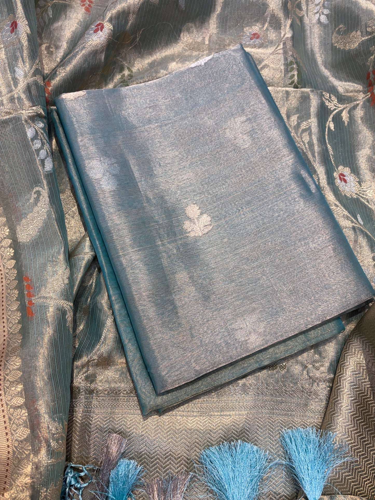 Blue tissue kadhwa suit set