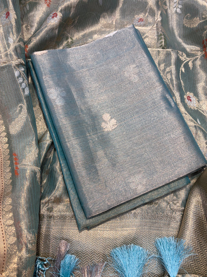 Blue tissue kadhwa suit set