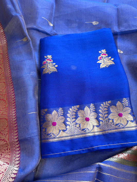 Blue kora kurta, kora tissue dupatta, pure silk bottom