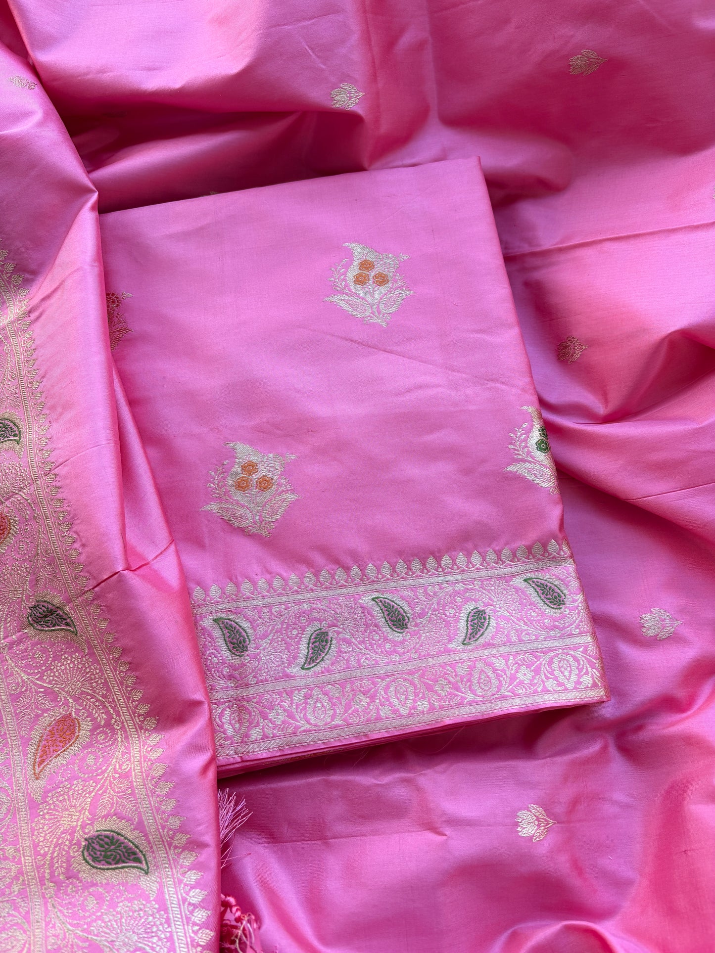 Pink katan by katan silk meenadar kadhwa suit set