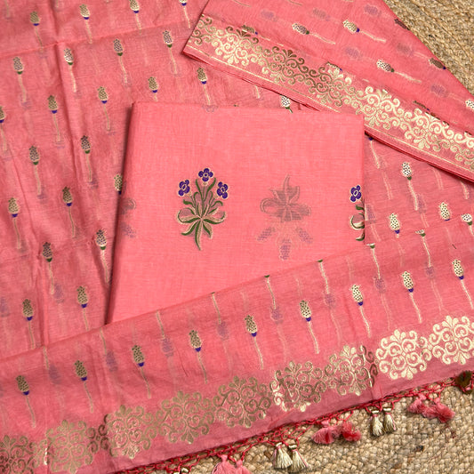 Peach Chanderi meenadar suit set