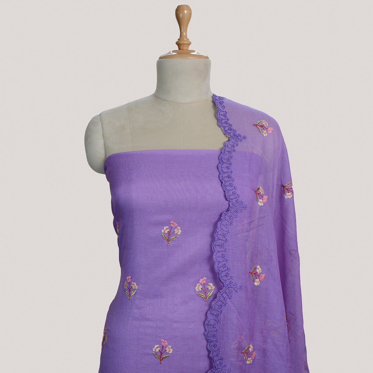 Lavender Chanderi silk embroidered suit set