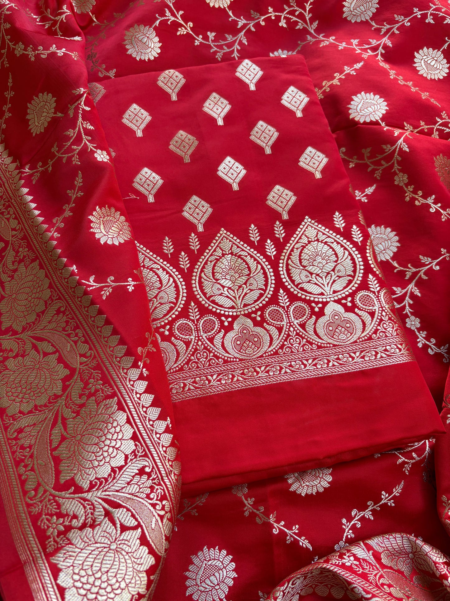 Red mashru silk suit set
