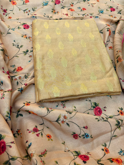 Beige kurta, digital print dupatta, plain bottom