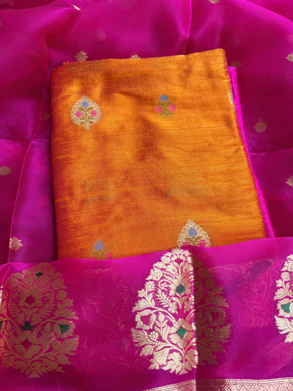 Pure raw silk kurta, bottom , kora kadhwa dupatta