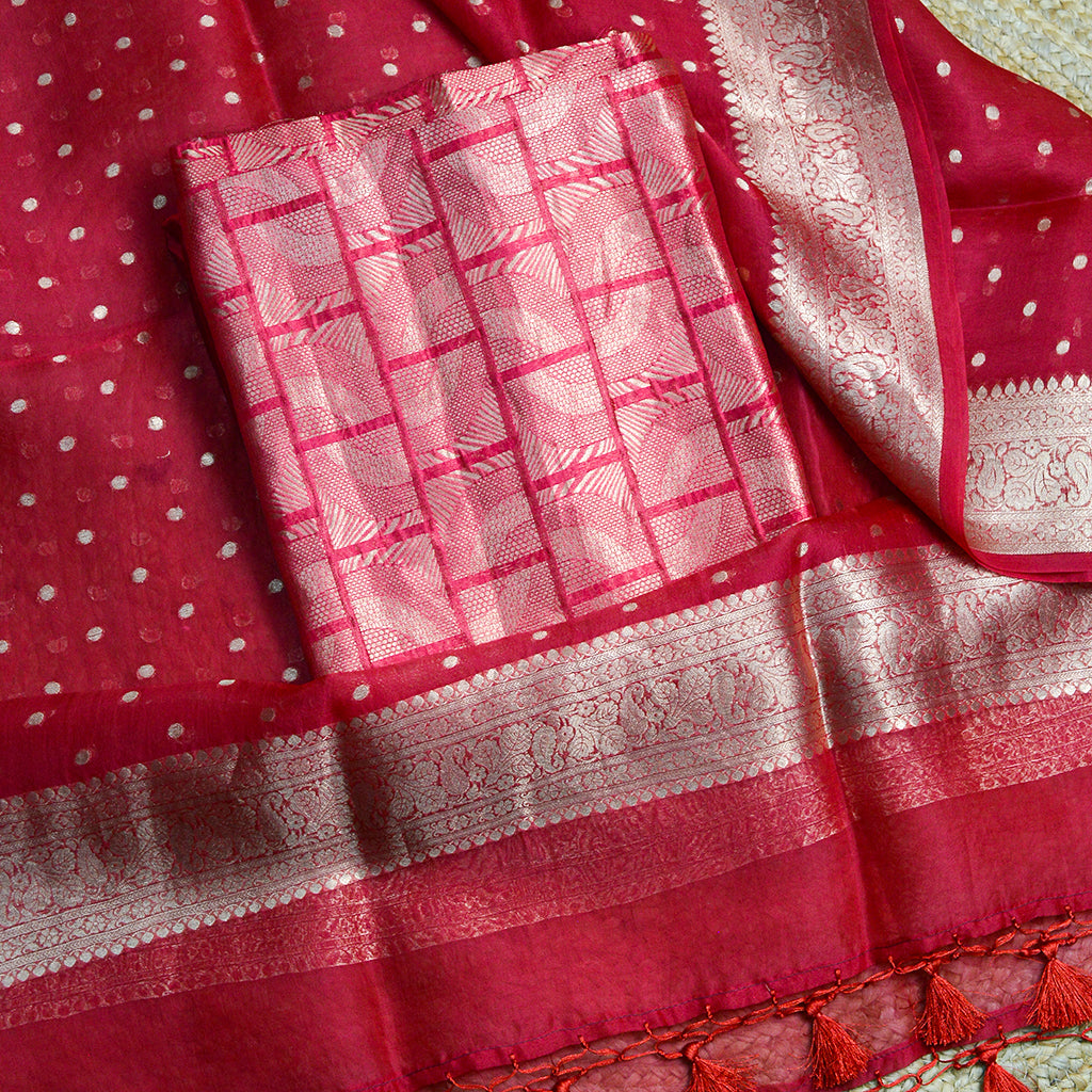 Red pink kora brocade suit set