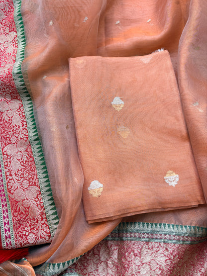 Rust  tissue suit with Kora tissue dupatta
