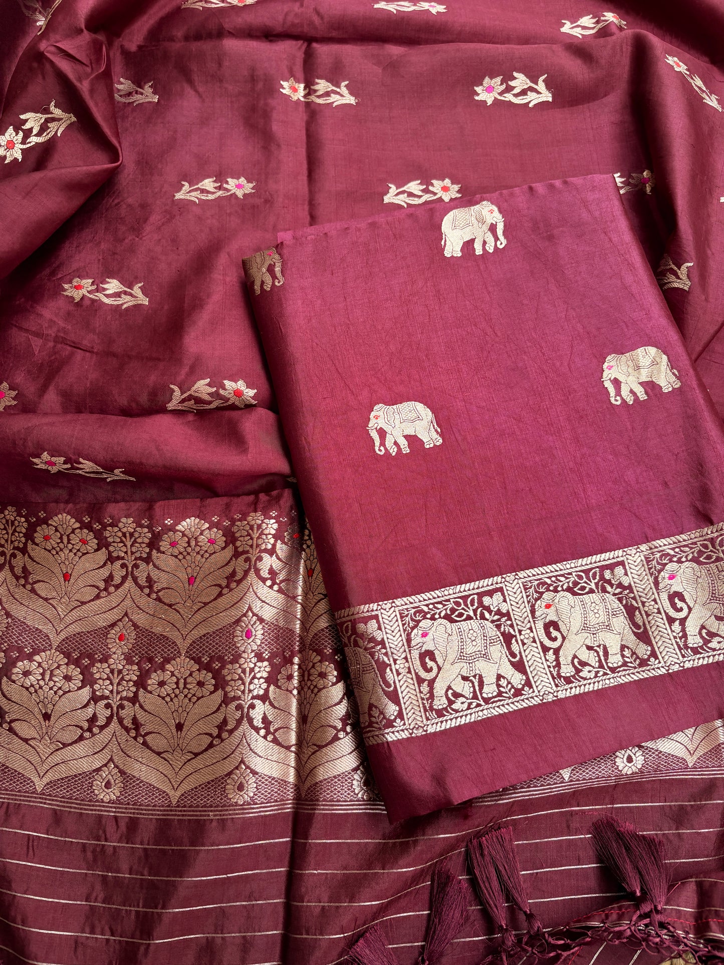 Maroon pure silk kadhwa suit set