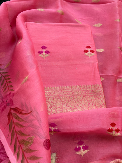 Pink Chiniya silk kora silk suit set