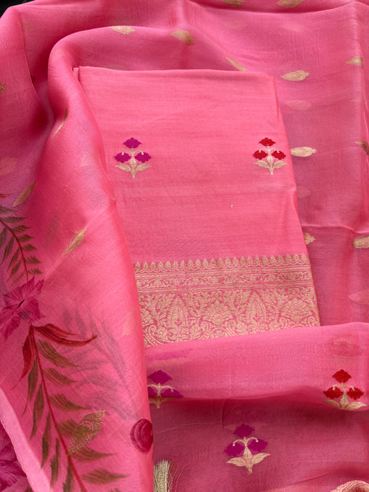 Pink Chiniya silk kora silk suit set