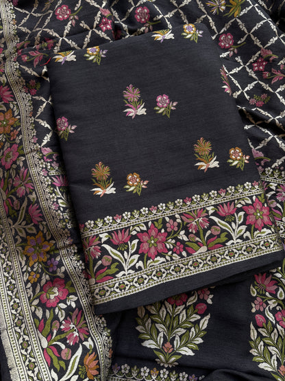 Black moonga silk kadhwa suit set