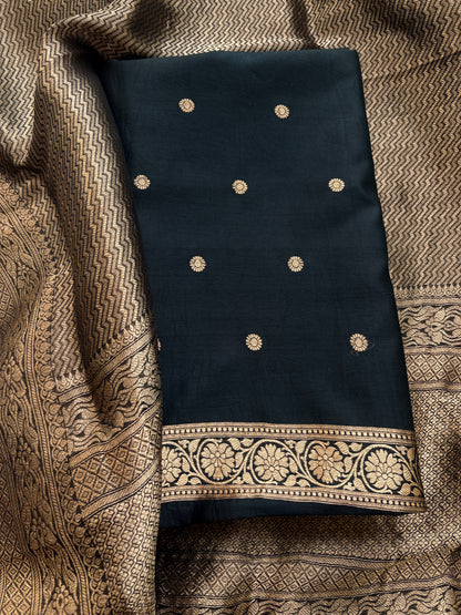 Black mango silk kadhwa suit set