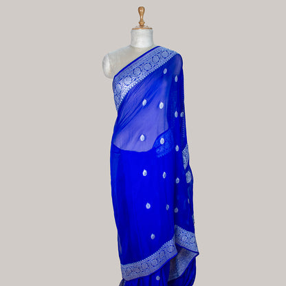 Blue Khaddi chiffon Saree