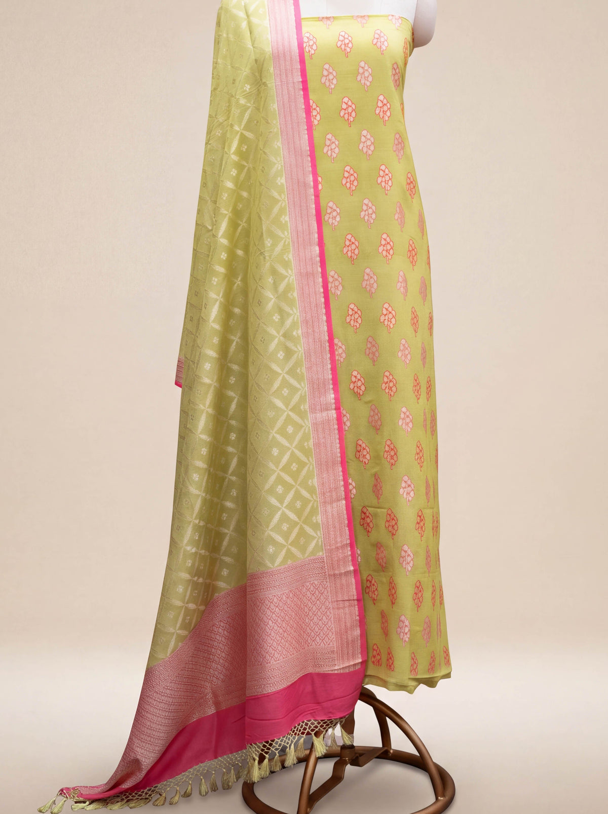 Green peach moonga silk suit set