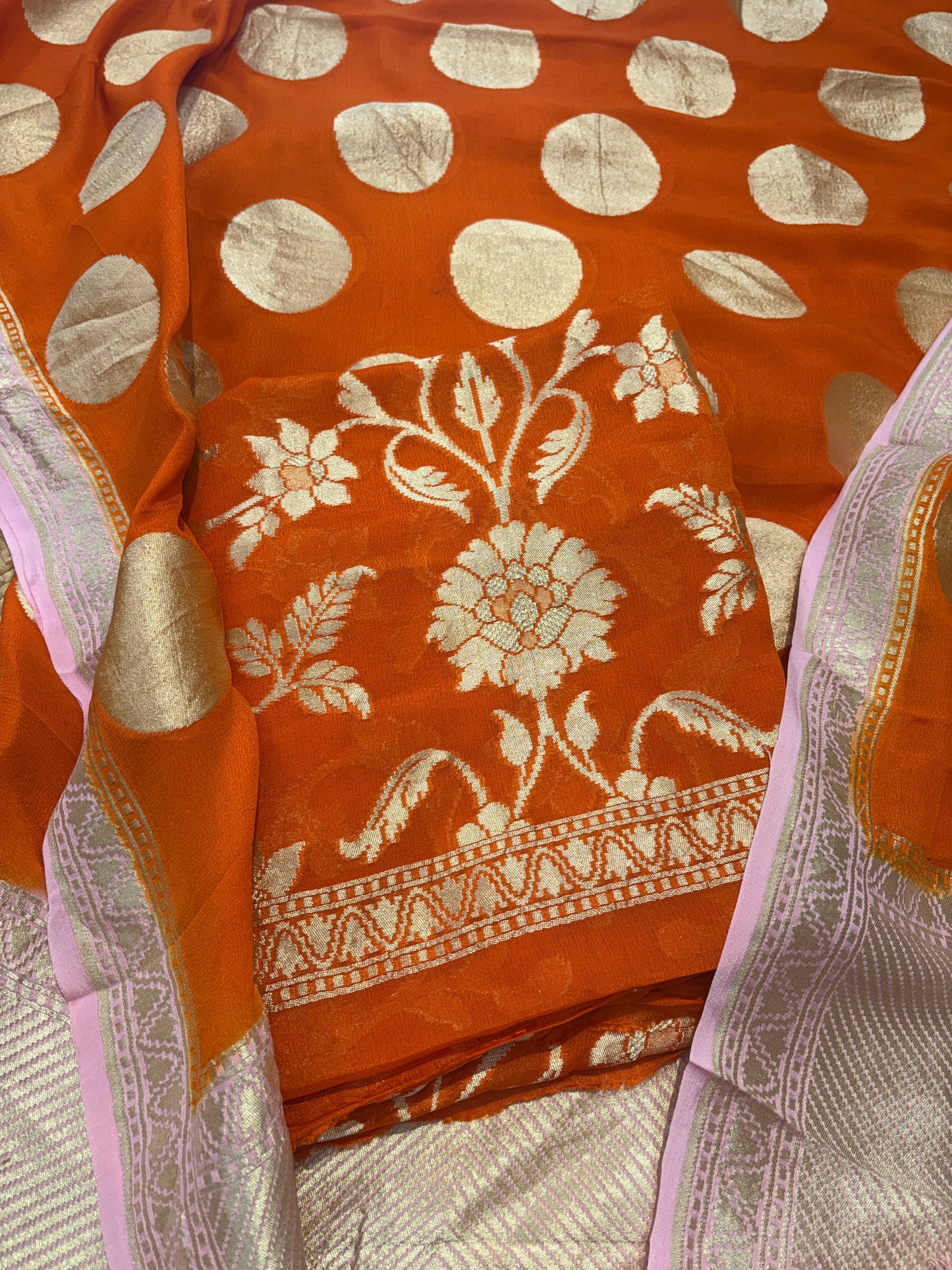 Orange Khaddi georgette suit set