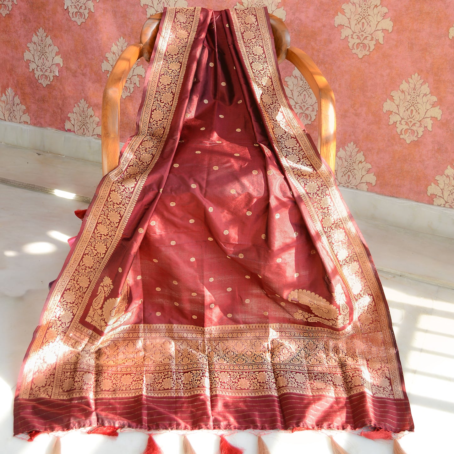 Wine katan silk kadhwa dupatta