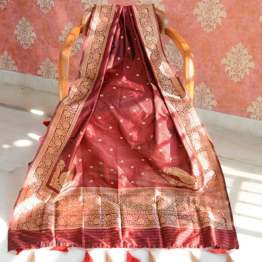 Wine katan silk kadhwa dupatta