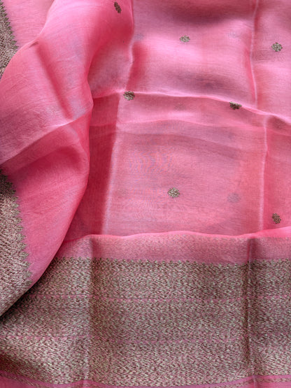Pink raw silk tussar kadhwa suit set