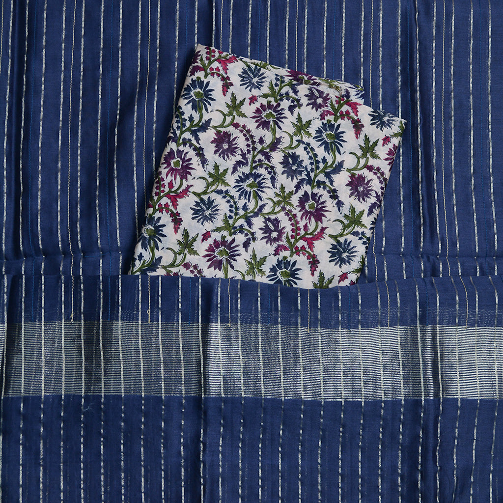 Printed Chanderi silk shirt with pintuck dupatta