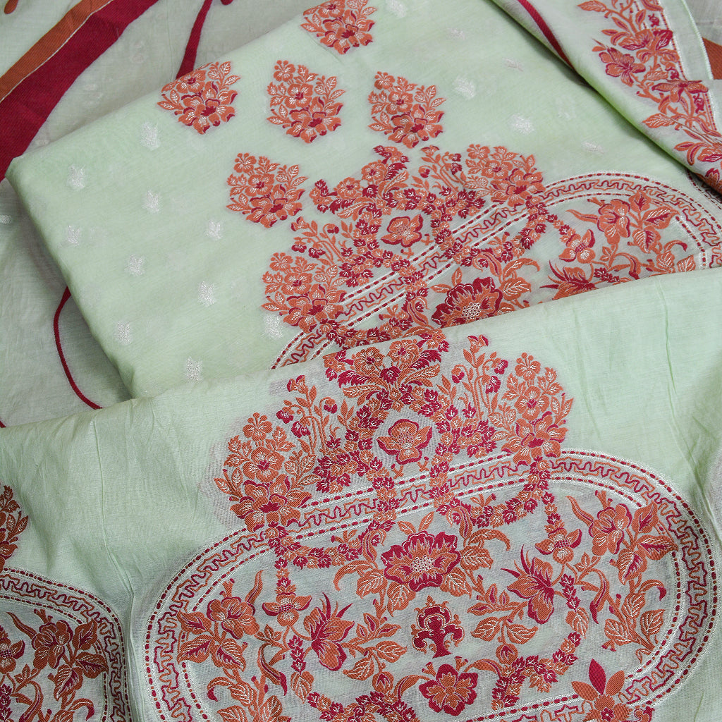Green Chanderi  abstract design suit set.