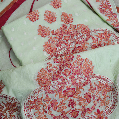Green Chanderi  abstract design suit set.