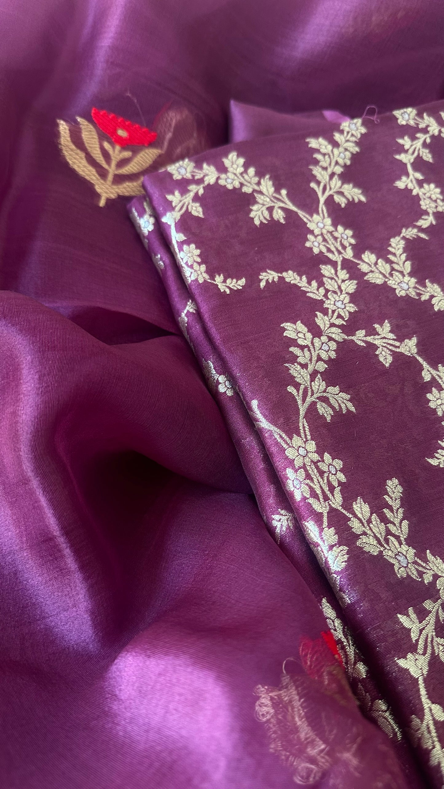 Wine maroon chiniya katan silk kurta, plain silk bottom